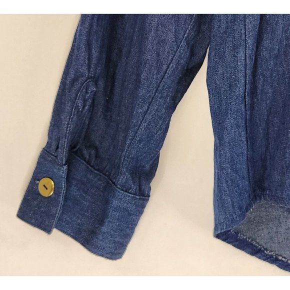 Info USA Jean Shirt Womens Large Blue Denim 90s Bejeweled Embroidered Button Up - Picture 9 of 10